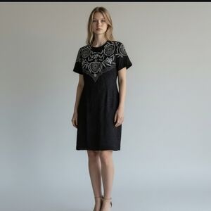 Vtg Laurence Kazar silk Beaded Dress embellished black/silver Luxury party Sz S